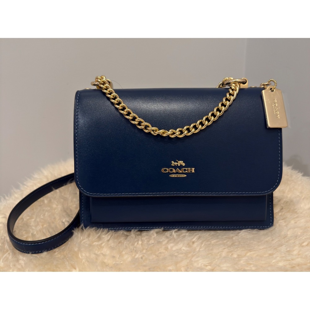 Coach Klare Crossbody Bag Deep Blue Leather Gold Chain Shoulder Bay NWT